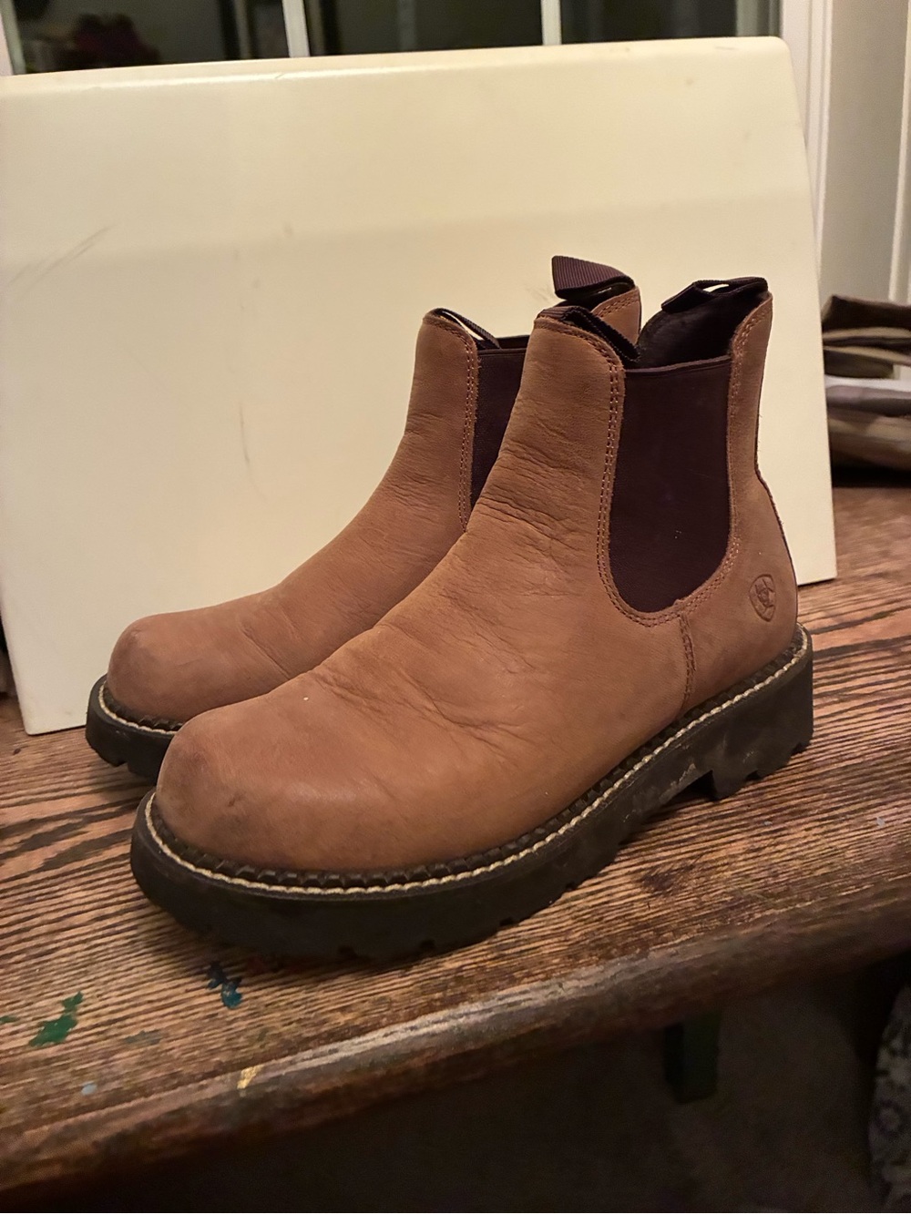 Ariat Tan Leather Chelsea Work Booties
